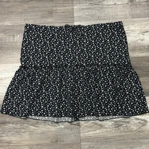 Brandy Melville Black White Womens XL Pull On Tie Floral Boho Kenzo A Line Skirt